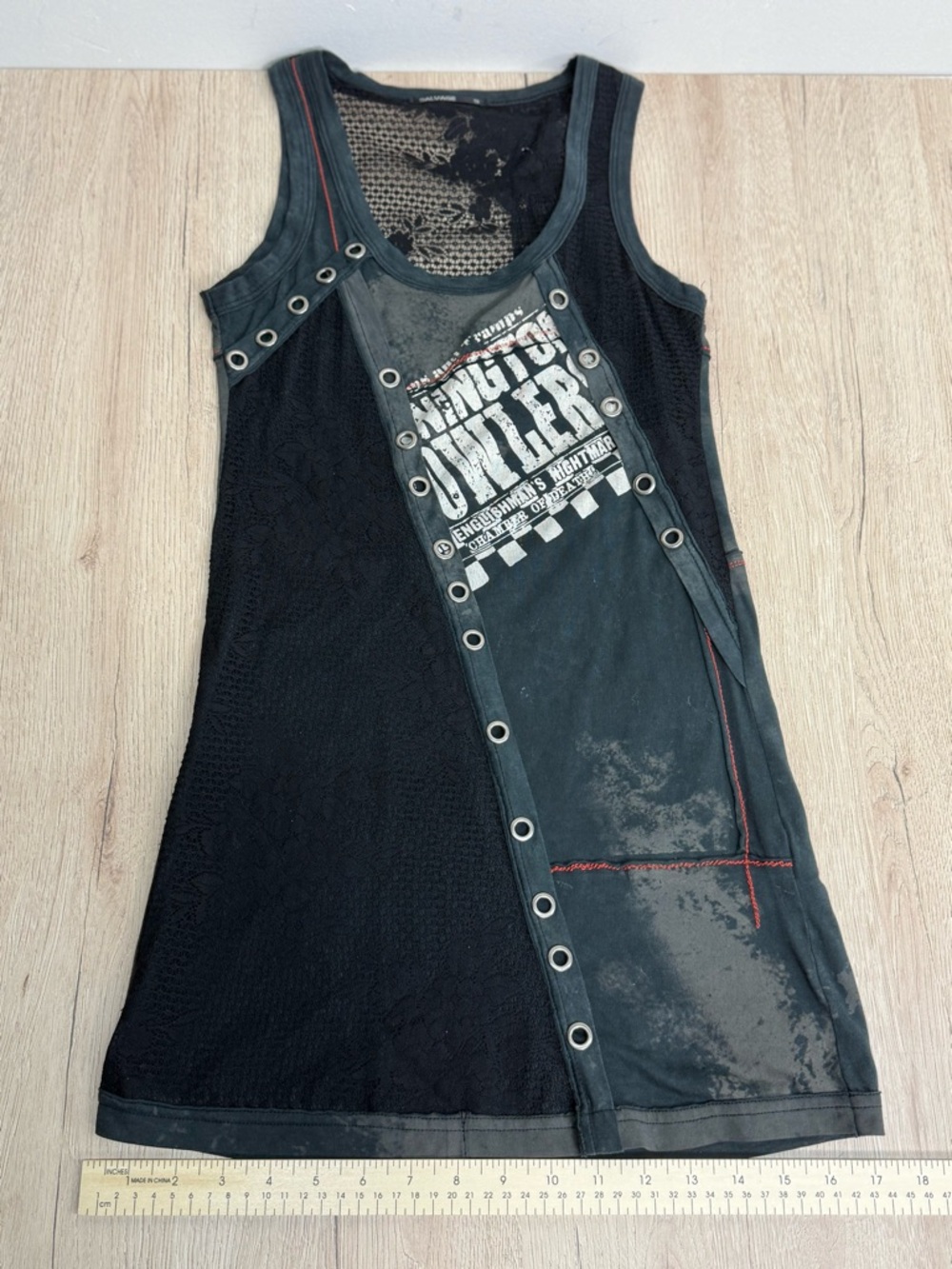 SALVAGE Sleeveless Black/Gray/White Graphic Lace up Tank Top Tunic Dress Sz S - Picture 11 of 14